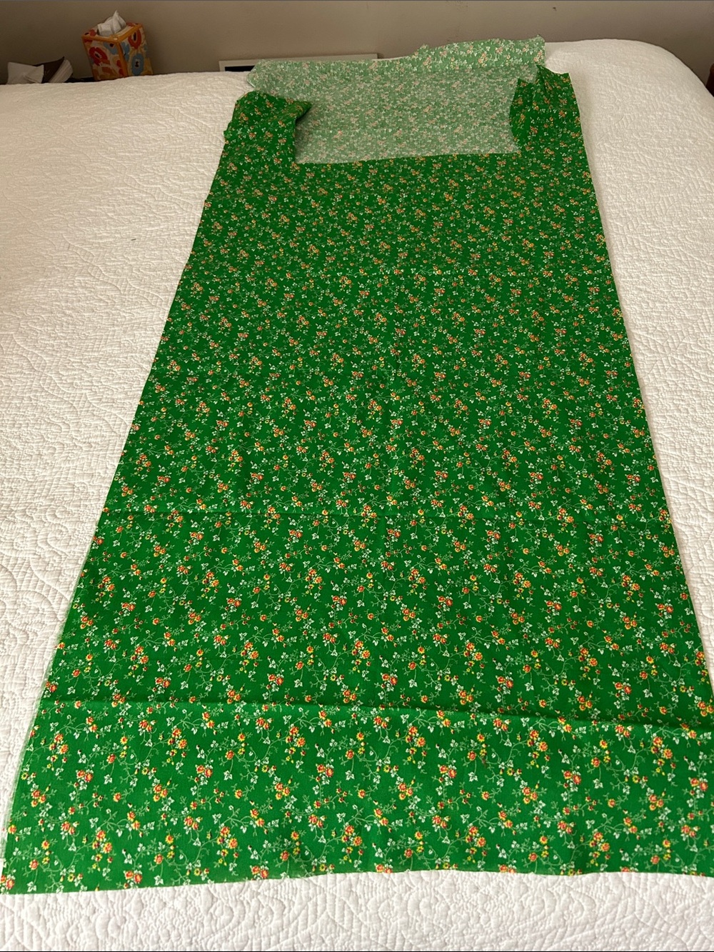 Wamsutta Green Floral Cotton fabric with Yellow & Red and white Blossoms